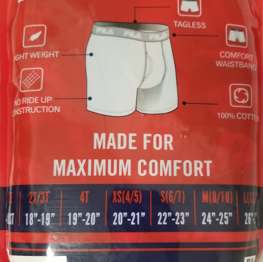FILA Boy's 4pk Tagless Boxer Briefs XS 4/5 NWT Ultra Soft 100% Cotton - Picture 8 of 8